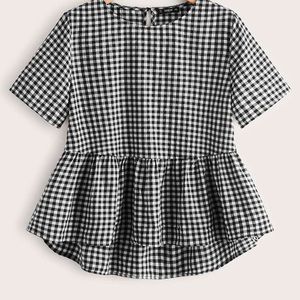 Gingham Dip Hem Blouse